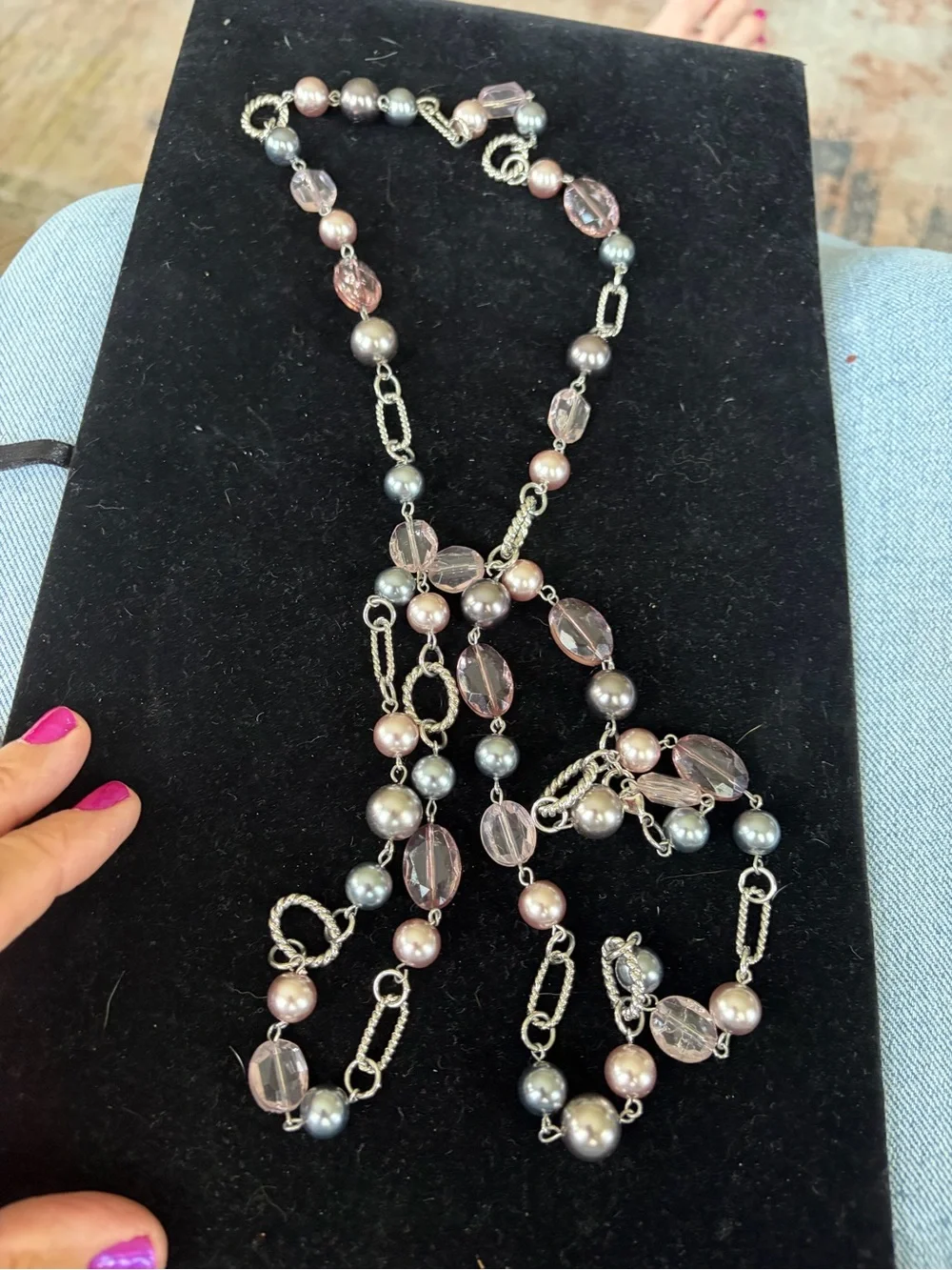 Lia Sophia Pink and Gray Multi-Strand Beaded Necklace